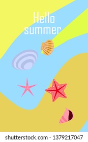 Underwater background. Cute colorful seashells and starfish. Summer design. Vector background