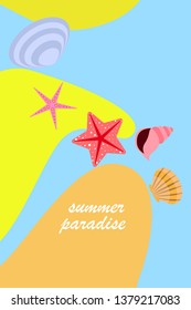 Underwater background. Cute colorful seashells and starfish. Summer design. Vector background