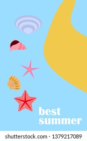 Underwater background. Cute colorful seashells and starfish. Summer design. Vector background