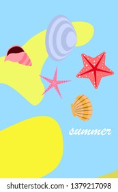 Underwater background. Cute colorful seashells and starfish. Summer design. Vector background