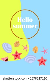Underwater background. Cute colorful seashells and starfish. Summer design. Vector background