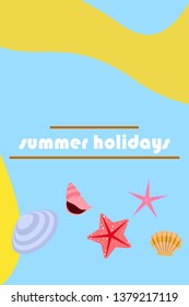 Underwater background. Cute colorful seashells and starfish. Summer design. Vector background