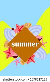 Underwater background. Cute colorful seashells and starfish. Summer design. Vector background