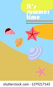 Underwater background. Cute colorful seashells and starfish. Summer design. Vector background