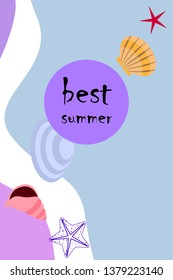 Underwater background. Cute colorful seashells and starfish. Summer design. Vector background