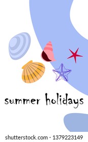 Underwater background. Cute colorful seashells and starfish. Summer design. Vector background