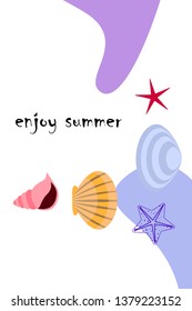 Underwater background. Cute colorful seashells and starfish. Summer design. Vector background