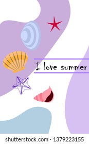 Underwater background. Cute colorful seashells and starfish. Summer design. Vector background