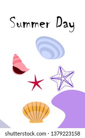 Underwater background. Cute colorful seashells and starfish. Summer design. Vector background