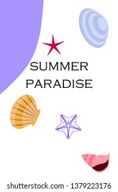 Underwater background. Cute colorful seashells and starfish. Summer design. Vector background