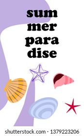 Underwater background. Cute colorful seashells and starfish. Summer design. Vector background