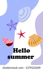 Underwater background. Cute colorful seashells and starfish. Summer design. Vector background
