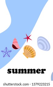 Underwater background. Cute colorful seashells and starfish. Summer design. Vector background