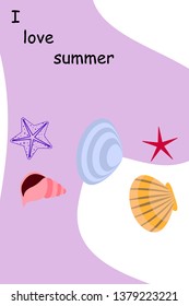 Underwater background. Cute colorful seashells and starfish. Summer design. Vector background