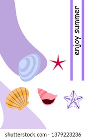 Underwater background. Cute colorful seashells and starfish. Summer design. Vector background