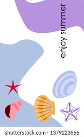 Underwater background. Cute colorful seashells and starfish. Summer design. Vector background