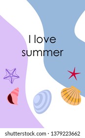 Underwater background. Cute colorful seashells and starfish. Summer design. Vector background