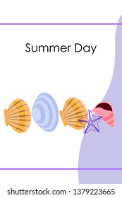 Underwater background. Cute colorful seashells and starfish. Summer design. Vector background
