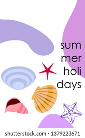 Underwater background. Cute colorful seashells and starfish. Summer design. Vector background