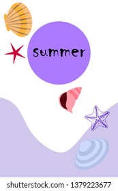 Underwater background. Cute colorful seashells and starfish. Summer design. Vector background