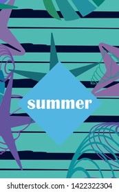 Underwater background. Cute colorful seashells and starfish. Summer design. Vector background