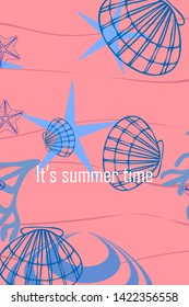 Underwater background. Cute colorful seashells and starfish. Summer design. Vector background