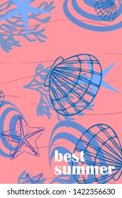 Underwater background. Cute colorful seashells and starfish. Summer design. Vector background