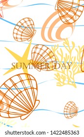 Underwater background. Cute colorful seashells and starfish. Summer design. Vector background