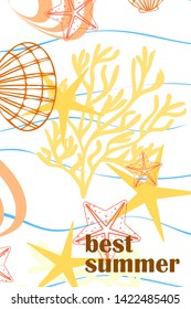 Underwater background. Cute colorful seashells and starfish. Summer design. Vector background