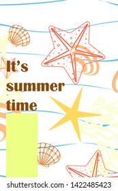 Underwater background. Cute colorful seashells and starfish. Summer design. Vector background