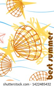 Underwater background. Cute colorful seashells and starfish. Summer design. Vector background