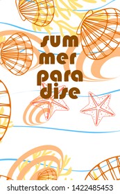 Underwater background. Cute colorful seashells and starfish. Summer design. Vector background