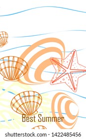 Underwater background. Cute colorful seashells and starfish. Summer design. Vector background