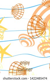 Underwater background. Cute colorful seashells and starfish. Summer design. Vector background
