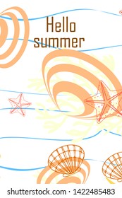 Underwater background. Cute colorful seashells and starfish. Summer design. Vector background