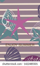 Underwater background. Cute colorful seashells and starfish. Summer design. Vector background