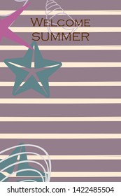 Underwater background. Cute colorful seashells and starfish. Summer design. Vector background