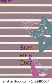 Underwater background. Cute colorful seashells and starfish. Summer design. Vector background