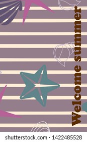 Underwater background. Cute colorful seashells and starfish. Summer design. Vector background