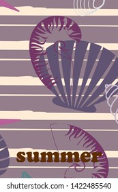 Underwater background. Cute colorful seashells and starfish. Summer design. Vector background