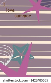 Underwater background. Cute colorful seashells and starfish. Summer design. Vector background