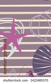 Underwater background. Cute colorful seashells and starfish. Summer design. Vector background