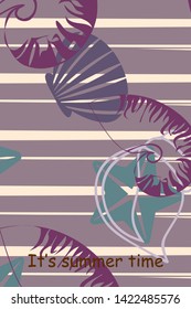 Underwater background. Cute colorful seashells and starfish. Summer design. Vector background