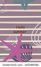 Underwater background. Cute colorful seashells and starfish. Summer design. Vector background