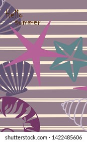 Underwater background. Cute colorful seashells and starfish. Summer design. Vector background