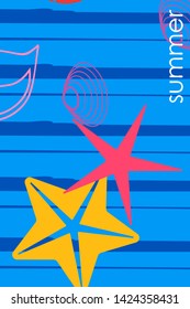 Underwater background. Cute colorful seashells and starfish. Summer design. Vector background