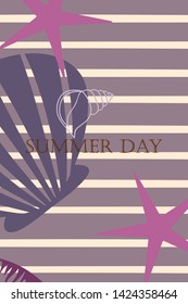 Underwater background. Cute colorful seashells and starfish. Summer design. Vector background