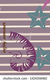 Underwater background. Cute colorful seashells and starfish. Summer design. Vector background