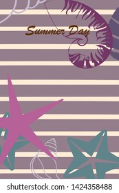 Underwater background. Cute colorful seashells and starfish. Summer design. Vector background
