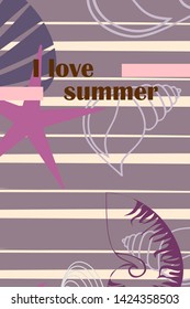 Underwater background. Cute colorful seashells and starfish. Summer design. Vector background